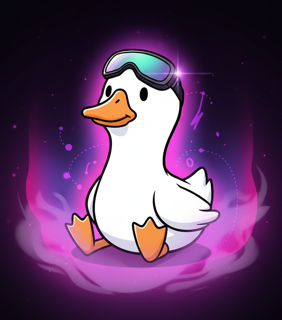 A glowing goose silhouette floating in a nebula